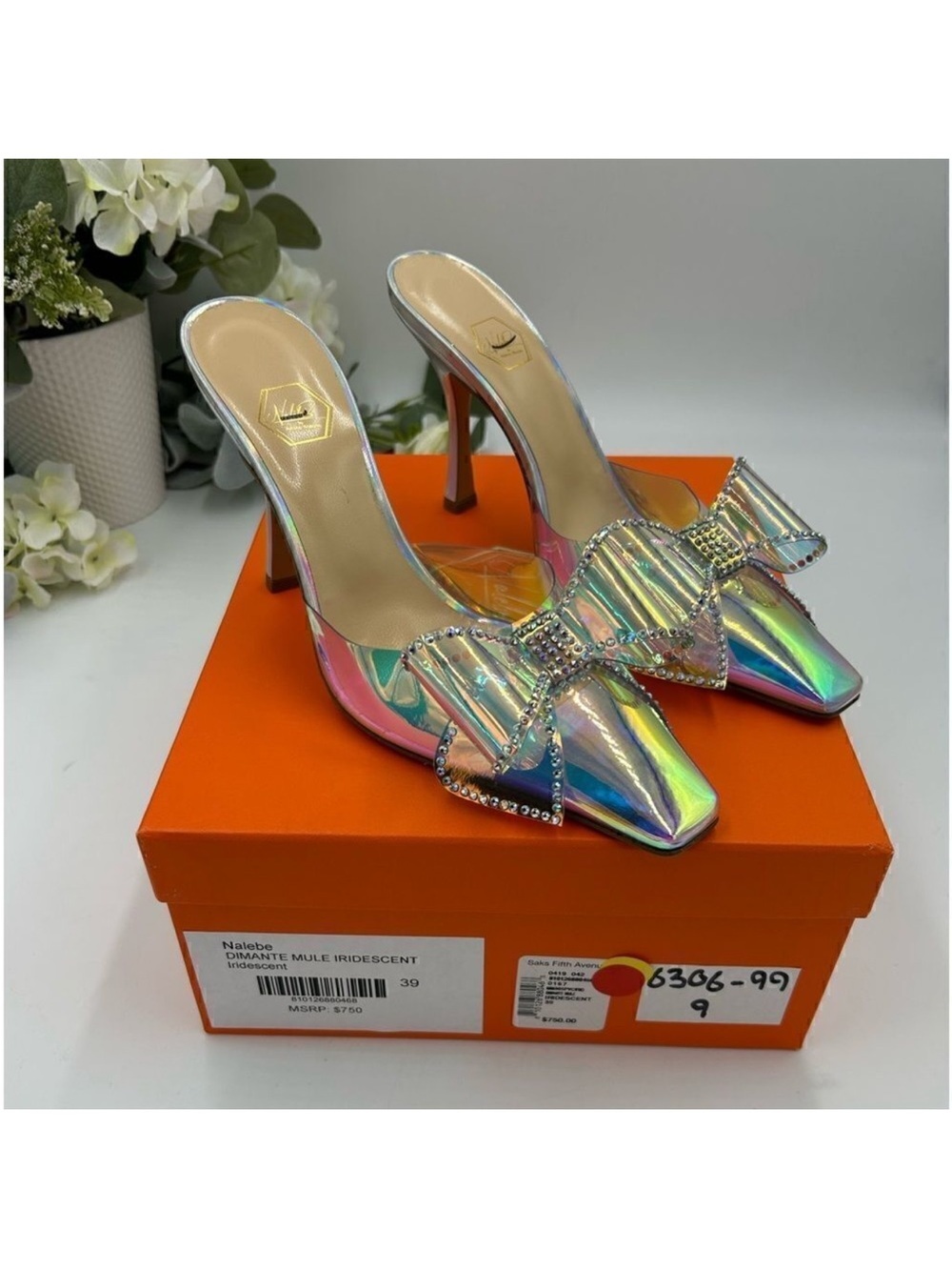 Women’s NALEBE Diamante iridescent mule size 39 made in Italy